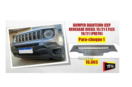 OVERBUMPER DIANTEIRO JEEP RENEGADE DIESEL 15/21 E FLEX 19/21 (PRETO)  PARA-CHOQUE 1
